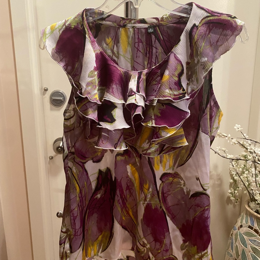 Purple Ruffle Dramatic Collar Satin Tank Top Sz S!!